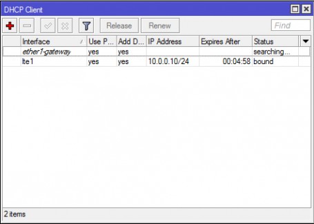 Winbox IP DHCP Client proverka ip